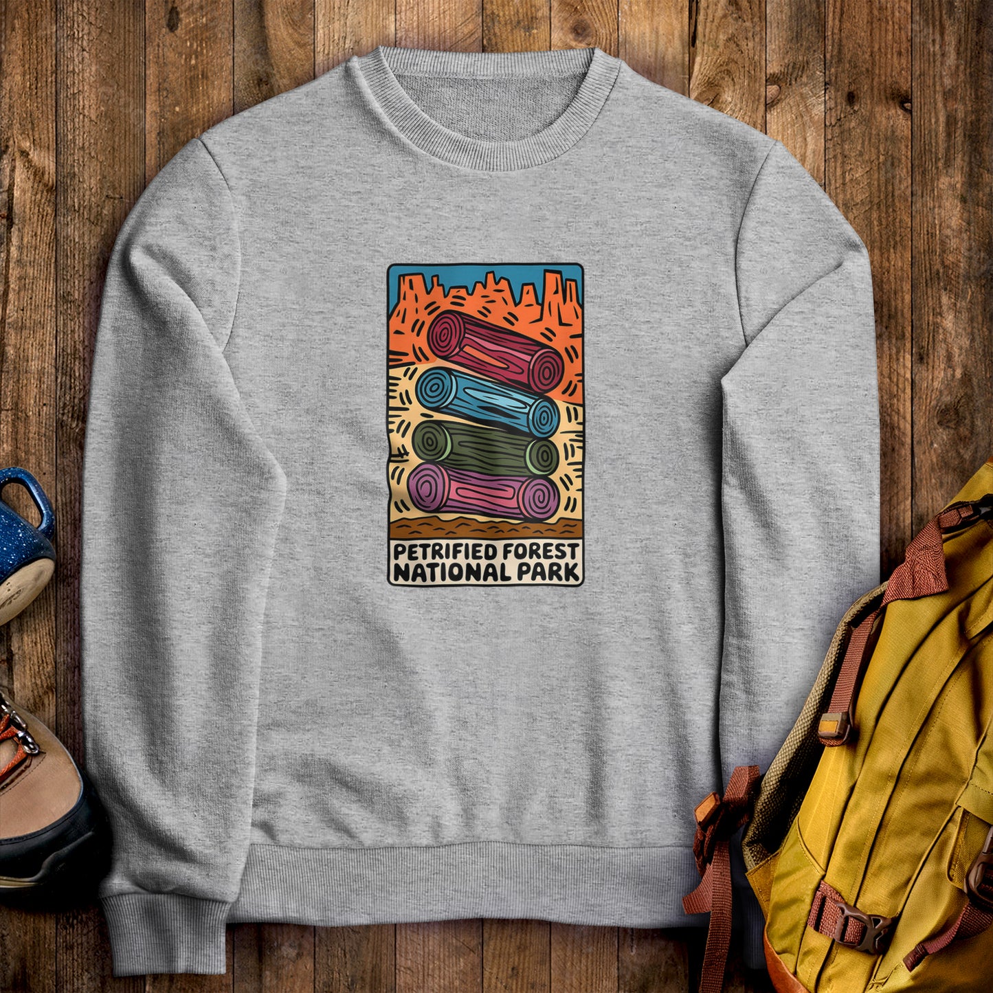 Petrified Forest National Park Logs Crewneck Sweatshirt Sport Grey Adventure and Outdoors Themed Sweatshirt