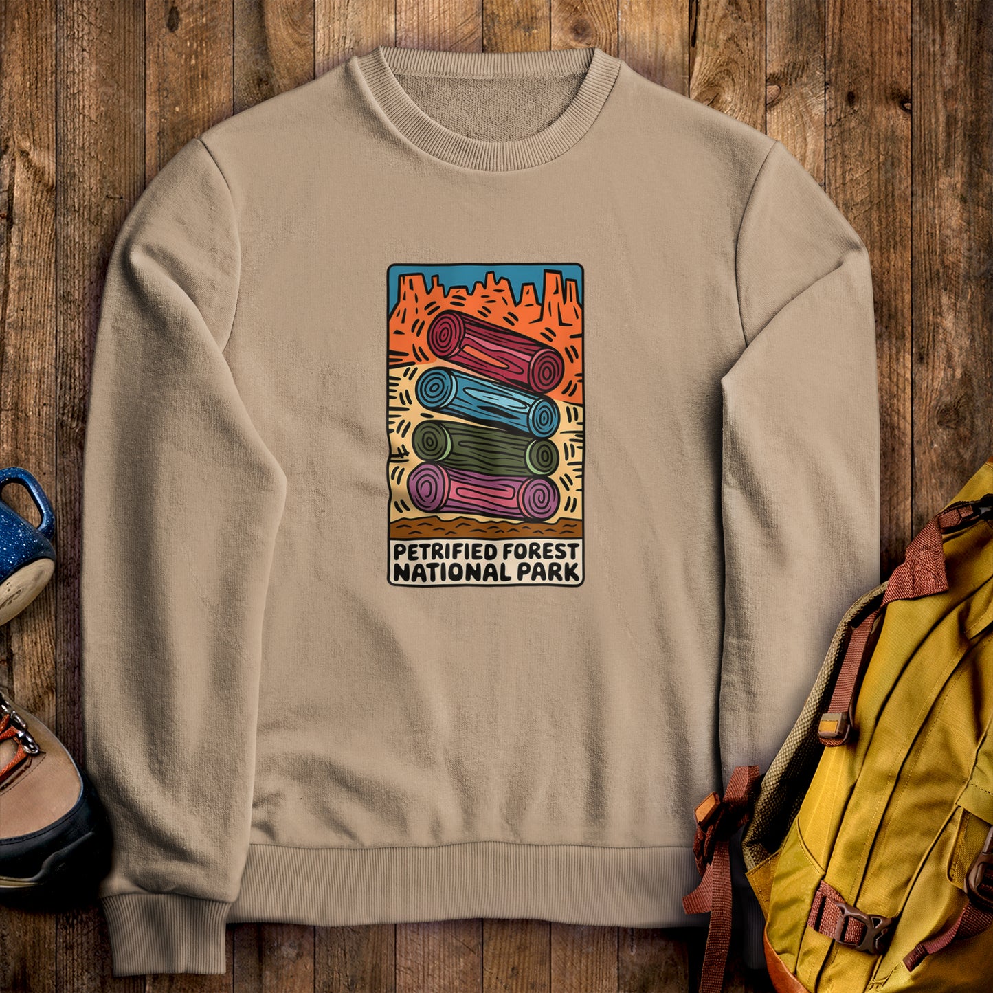 Petrified Forest National Park Logs Crewneck Sweatshirt Sand Adventure and Outdoors Themed Sweatshirt