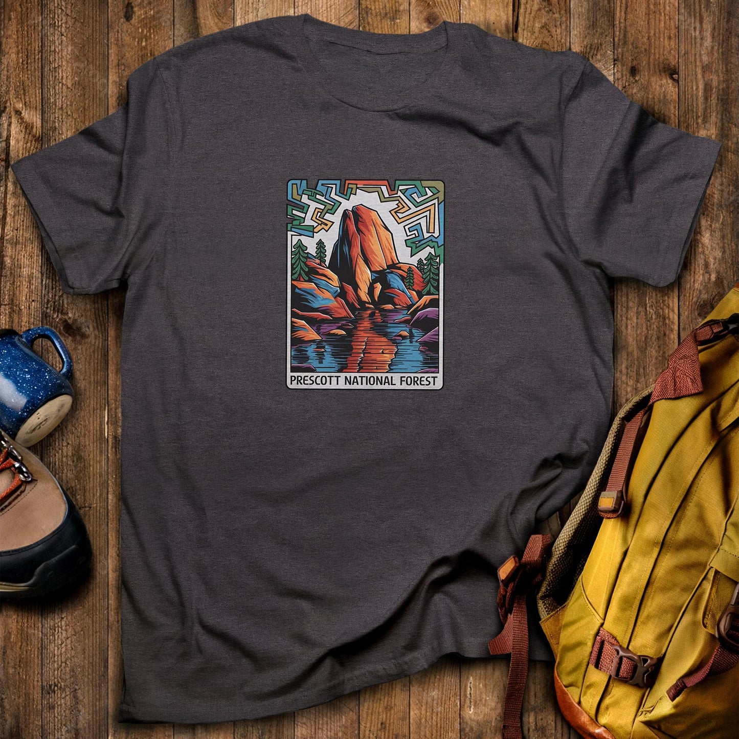 Prescott National Forest T-Shirt Dark Heather Adventure and Outdoors Themed T-Shirt