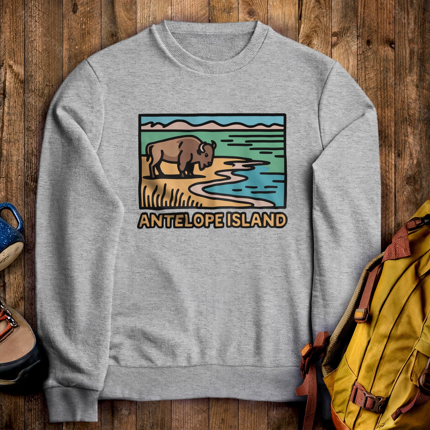 Antelope Island State Park Crewneck Sweatshirt Sport Grey Adventure and Outdoors Themed Sweatshirt