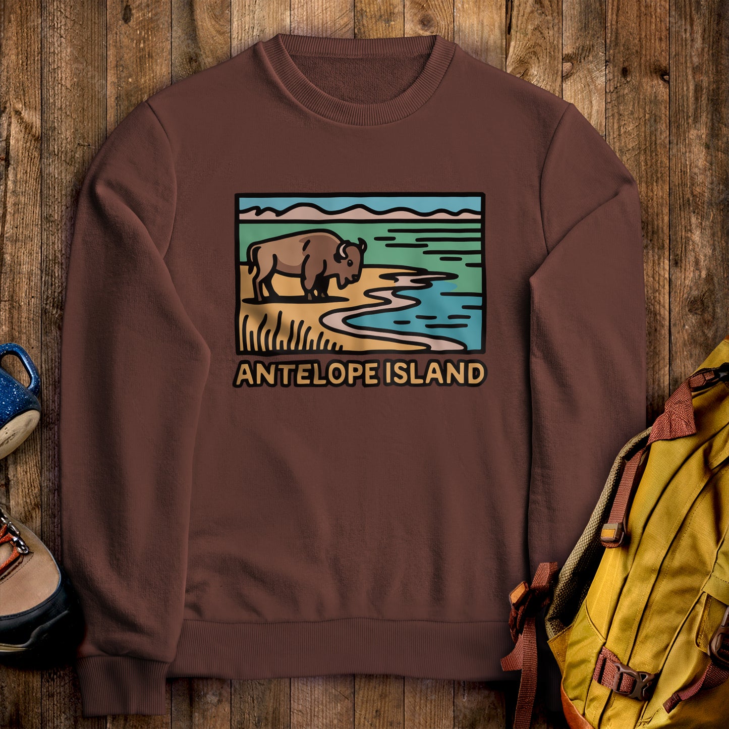 Antelope Island State Park Crewneck Sweatshirt Cocoa Adventure and Outdoors Themed Sweatshirt