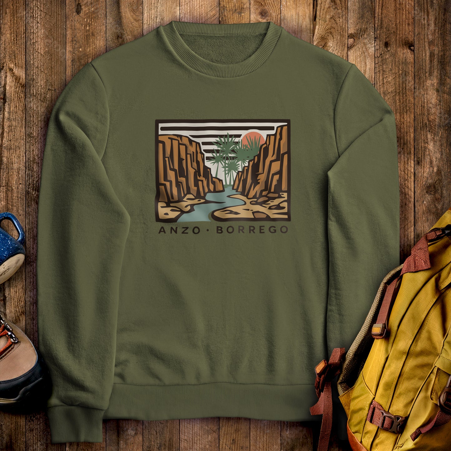Anza-Borrego Desert State Park Crewneck Sweatshirt Military Green Adventure and Outdoors Themed Sweatshirt