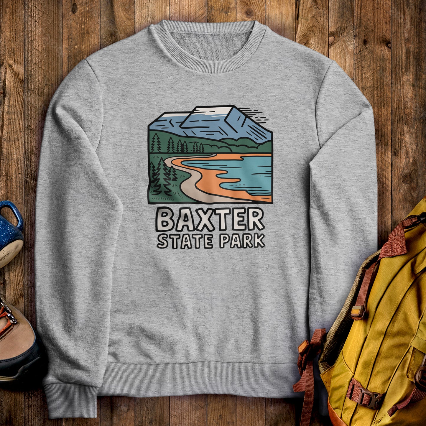 Baxter State Park Crewneck Sweatshirt Sport Grey Adventure and Outdoors Themed Sweatshirt