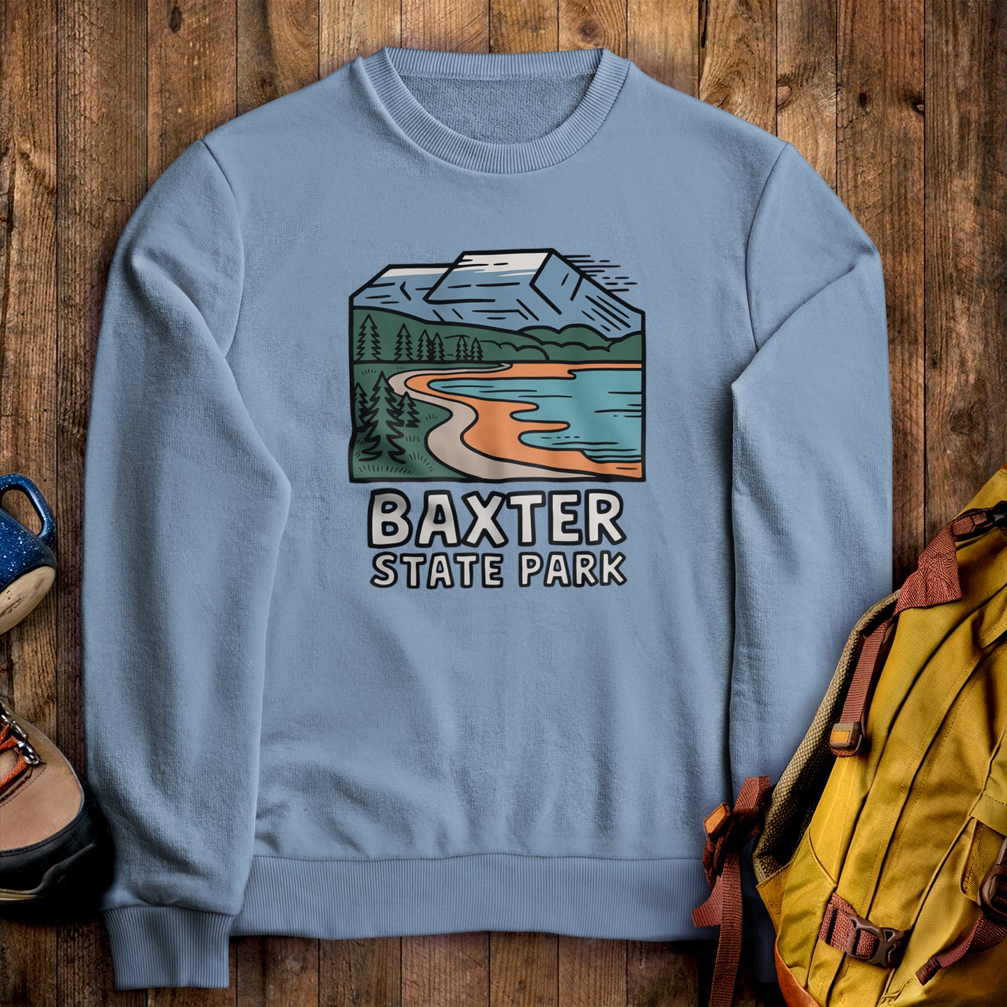 Baxter State Park Crewneck Sweatshirt Stone Blue Adventure and Outdoors Themed Sweatshirt
