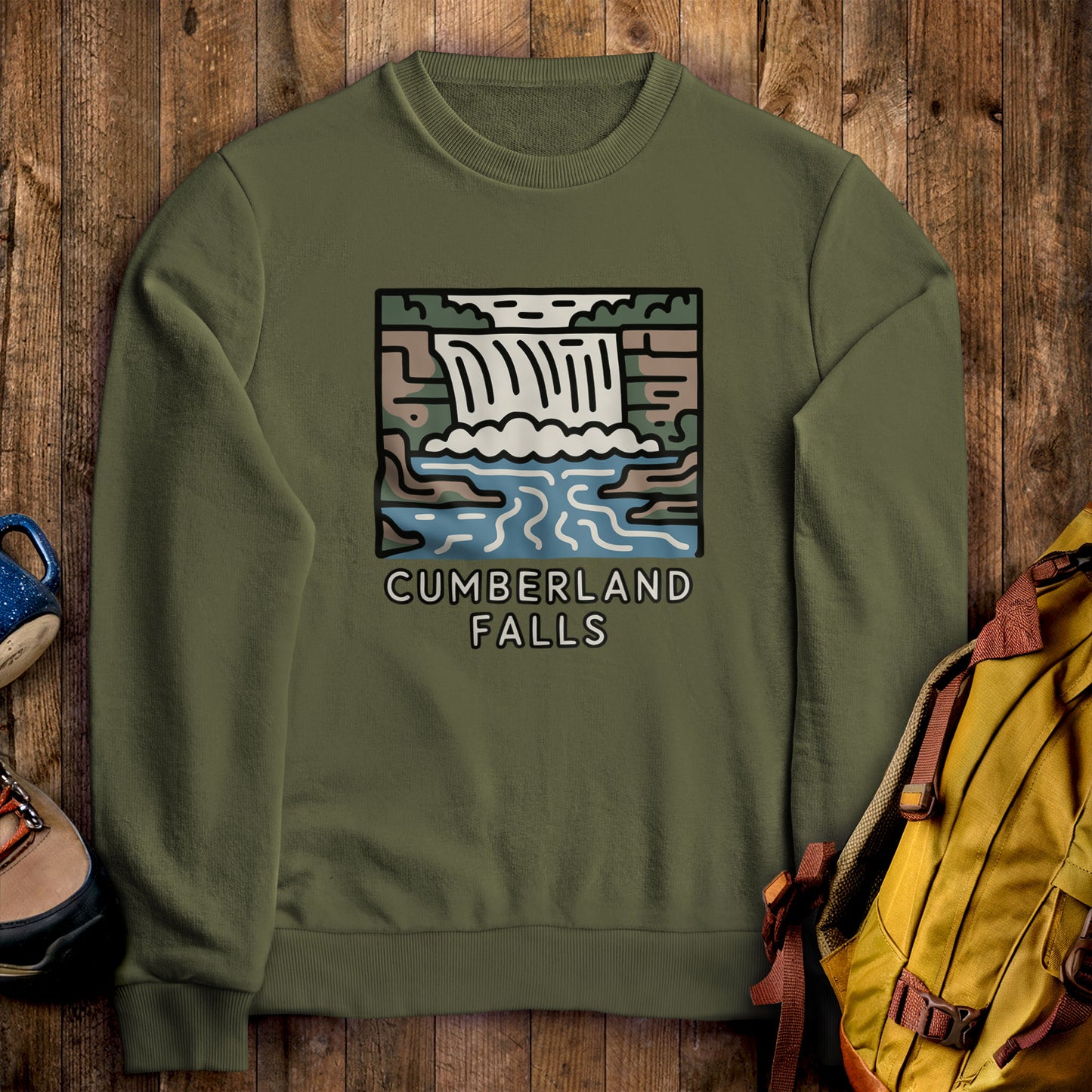 Cumberland Falls State Park Crewneck Sweatshirt Military Green Adventure and Outdoors Themed Sweatshirt