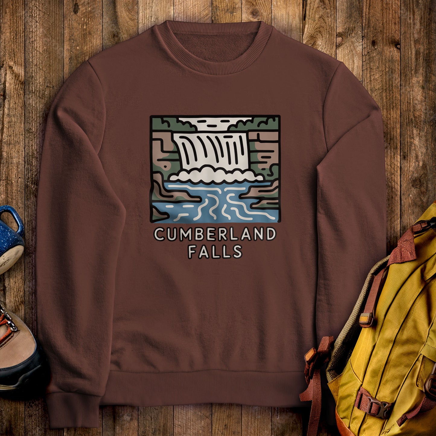 Cumberland Falls State Park Crewneck Sweatshirt Cocoa Adventure and Outdoors Themed Sweatshirt
