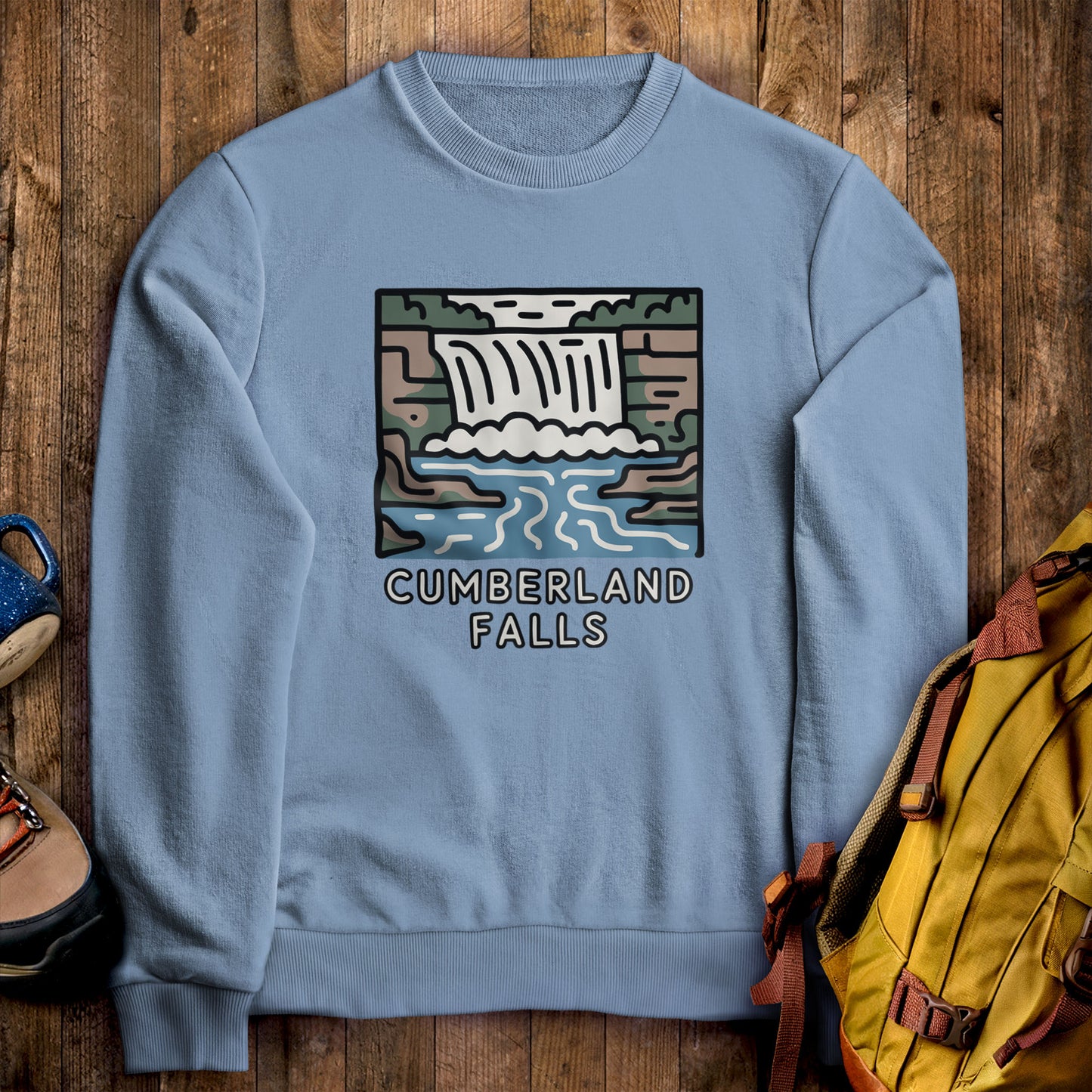 Cumberland Falls State Park Crewneck Sweatshirt Stone Blue Adventure and Outdoors Themed Sweatshirt
