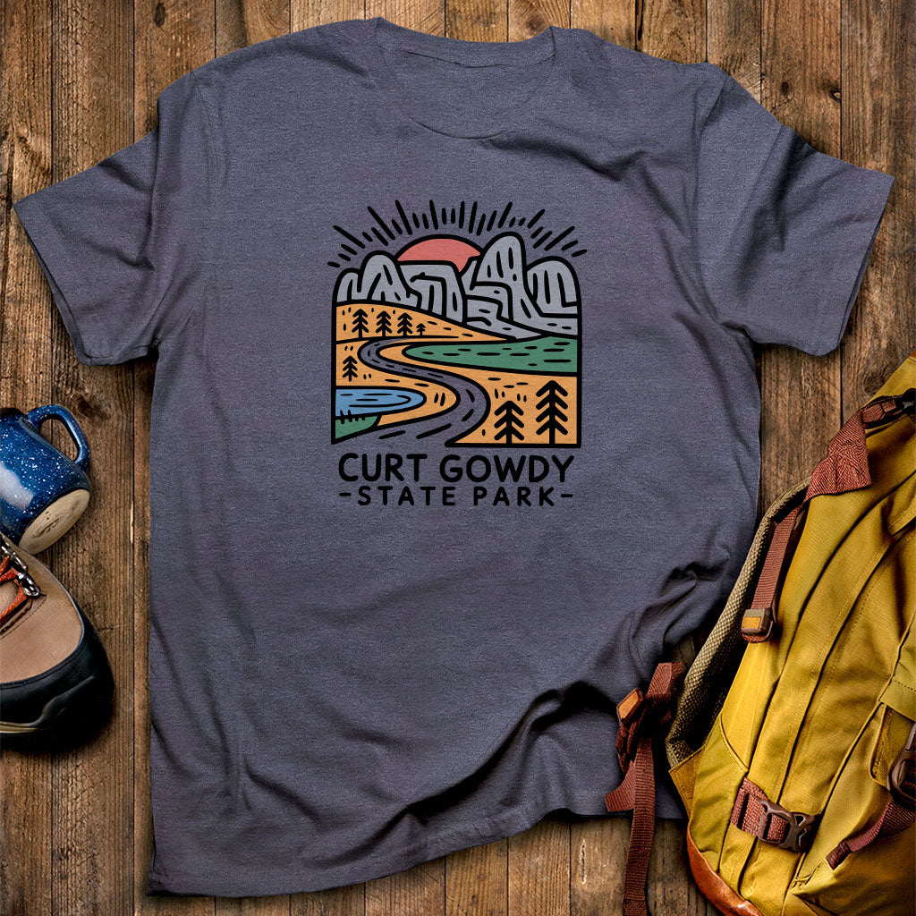 Curt Gowdy State Park T-Shirt Heather Navy Adventure and Outdoors Themed T-Shirt