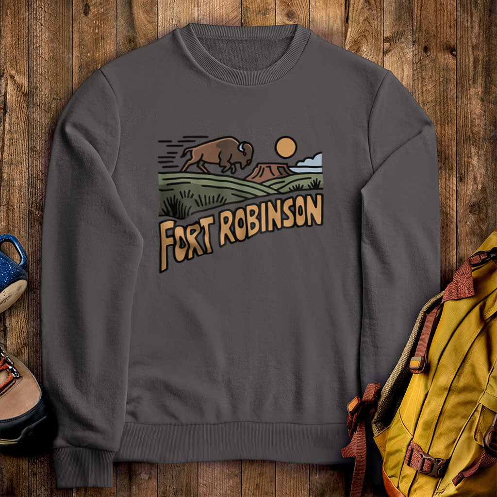 Fort Robinson State Park Crewneck Sweatshirt Charcoal Adventure and Outdoors Themed Sweatshirt
