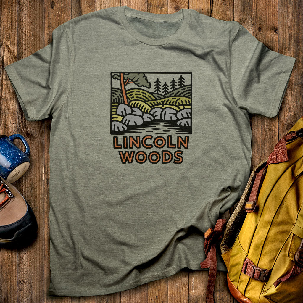 Lincoln Woods T-Shirt Heather Military Green Adventure and Outdoors Themed T-Shirt