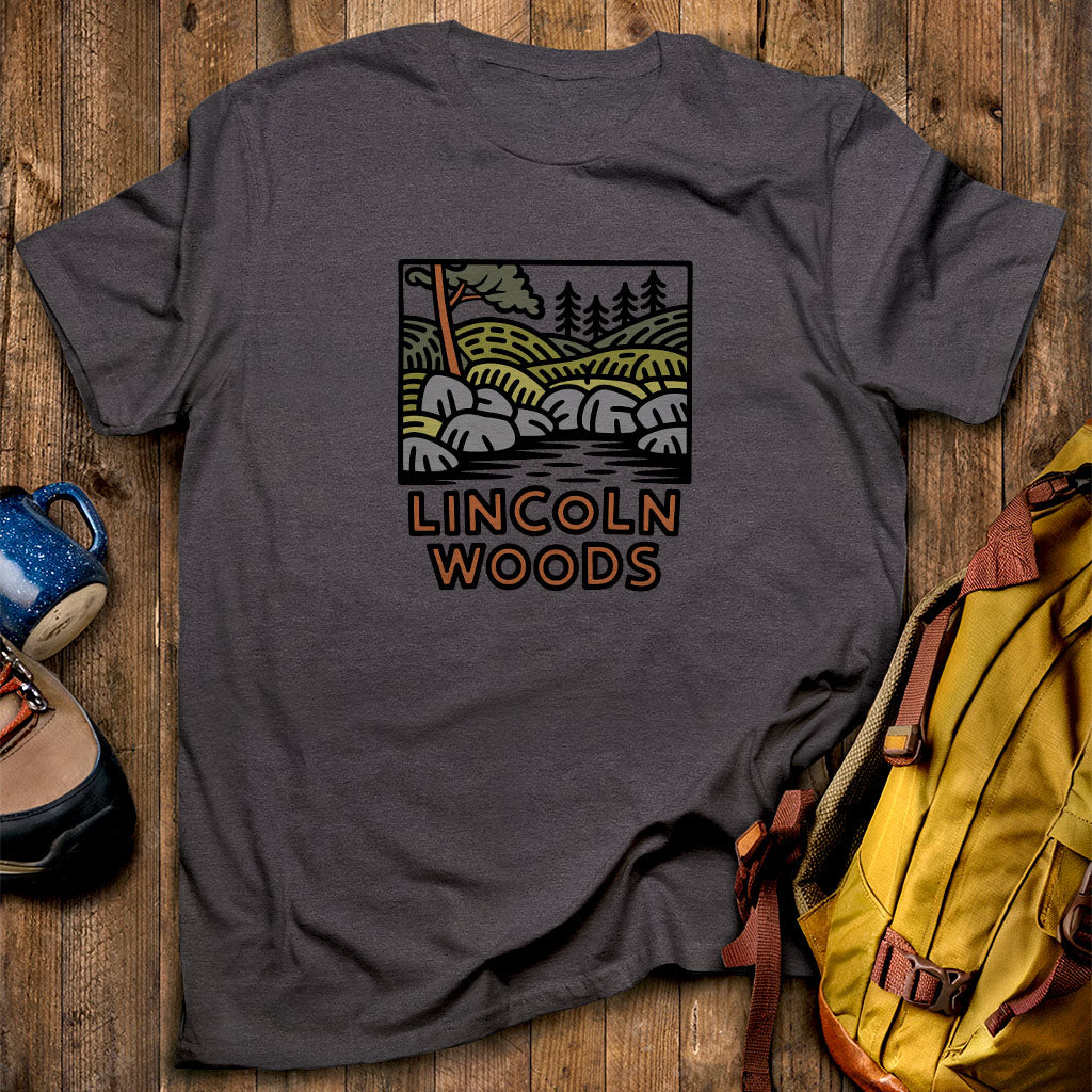 Lincoln Woods T-Shirt Dark Heather Adventure and Outdoors Themed T-Shirt