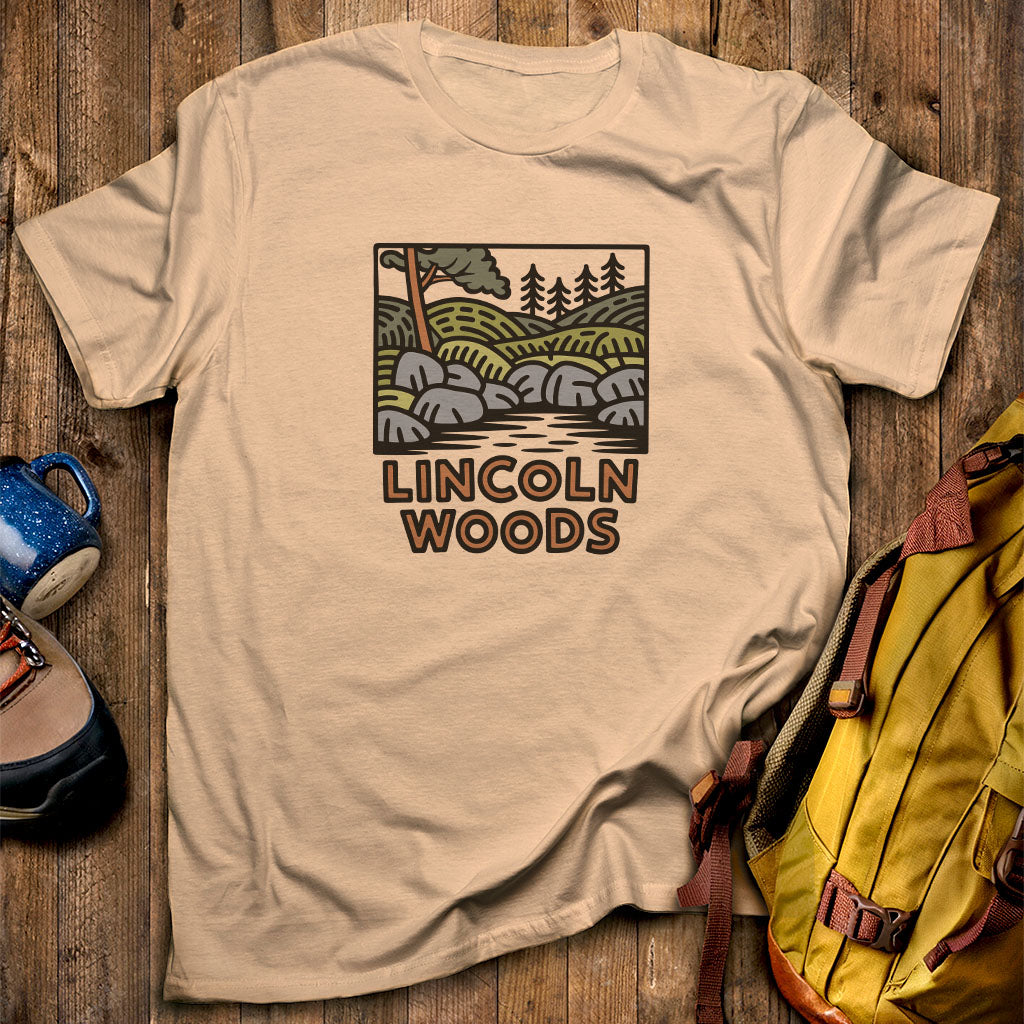 Lincoln Woods T-Shirt Sand Adventure and Outdoors Themed T-Shirt