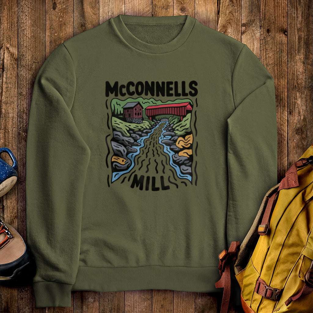 McConnells Mill State Park Crewneck Sweatshirt Military Green Adventure and Outdoors Themed Sweatshirt