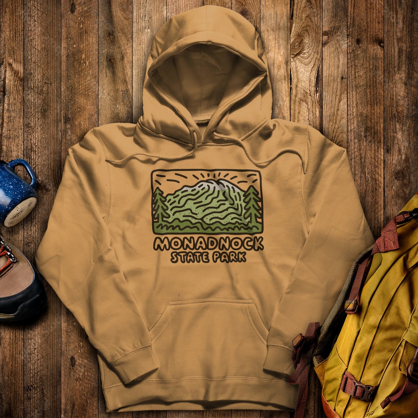 Monadnock State Park Hoodie Mustard Adventure and Outdoors Themed Hoodie