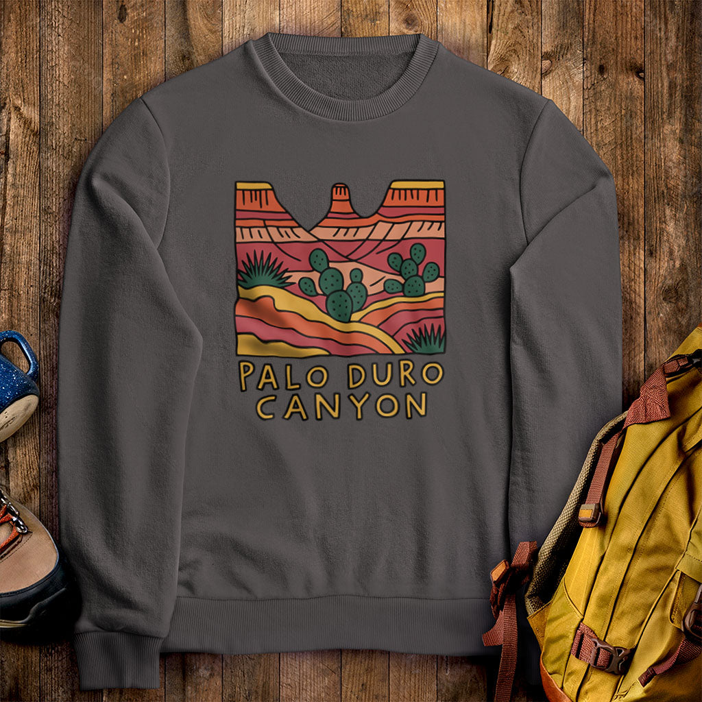 Palo Duro Canyon Crewneck Sweatshirt Charcoal Adventure and Outdoors Themed Sweatshirt