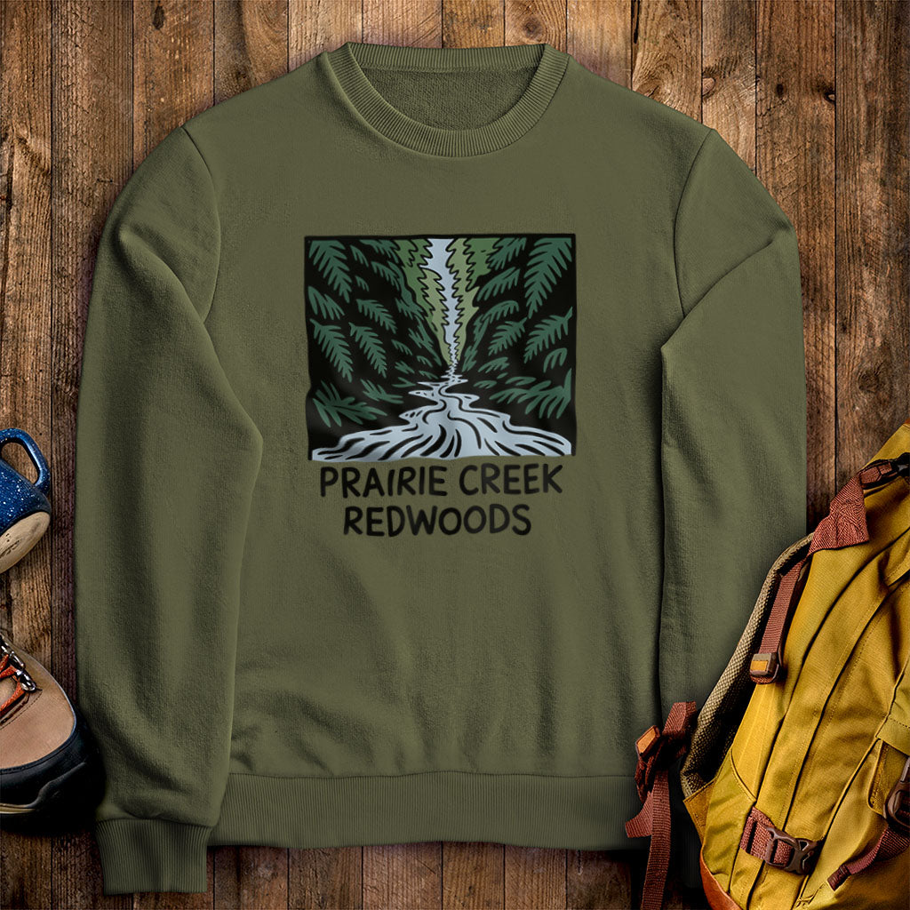 Prairie Creek Redwoods State Park Crewneck Sweatshirt Military Green Adventure and Outdoors Themed Sweatshirt