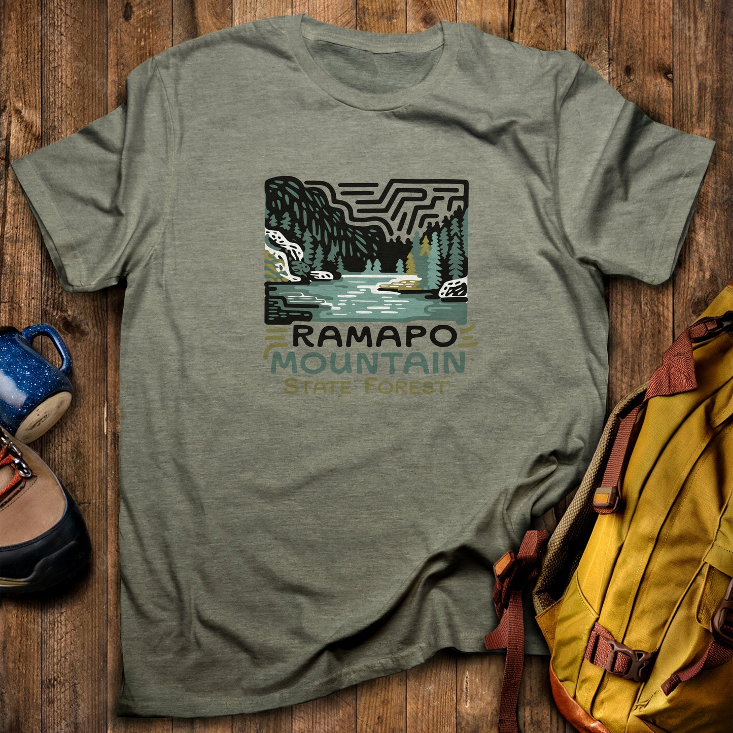 Ramapo Mountain State Forest T-Shirt Heather Military Green Adventure and Outdoors Themed T-Shirt