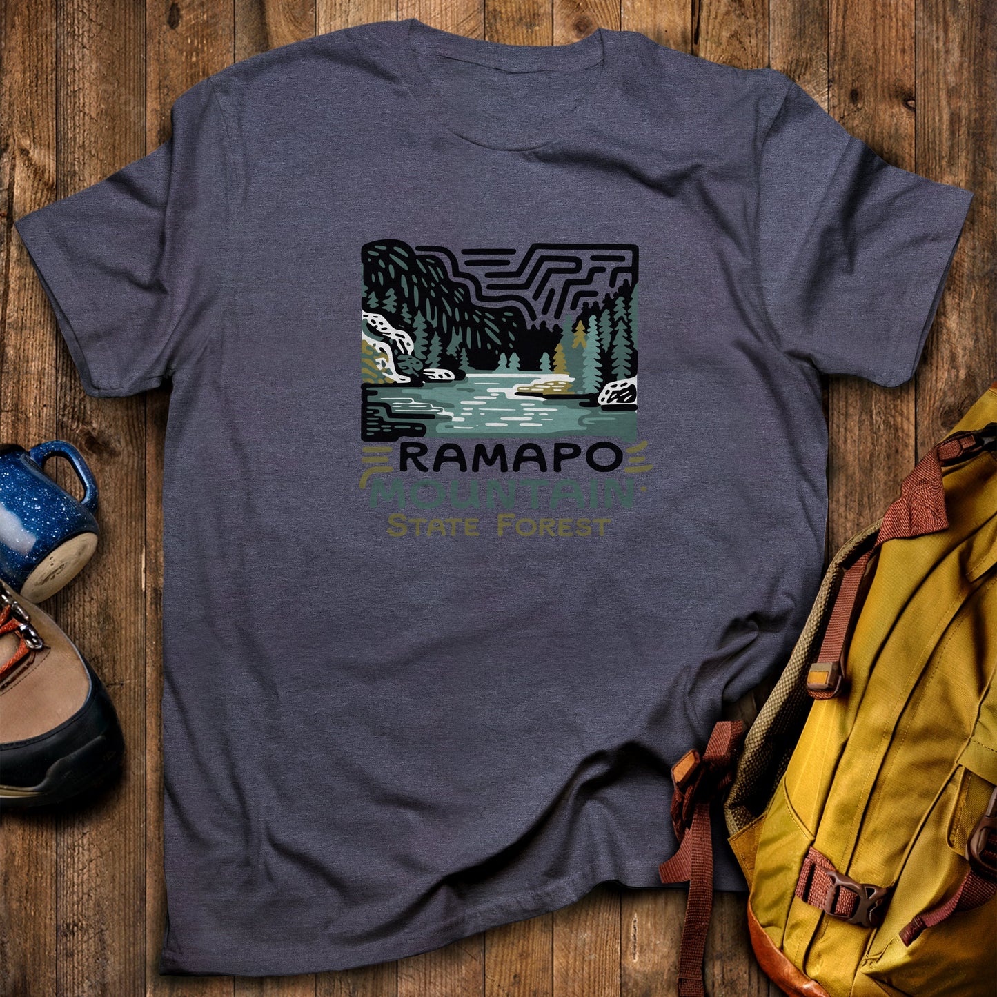 Ramapo Mountain State Forest T-Shirt Heather Navy Adventure and Outdoors Themed T-Shirt