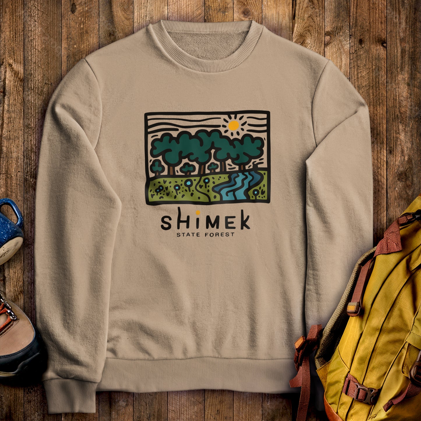 Shimek State Forest Crewneck Sweatshirt Sand Adventure and Outdoors Themed Sweatshirt