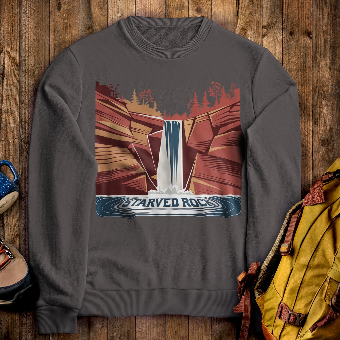Starved Rock State Park Crewneck Sweatshirt Charcoal Adventure and Outdoors Themed Sweatshirt
