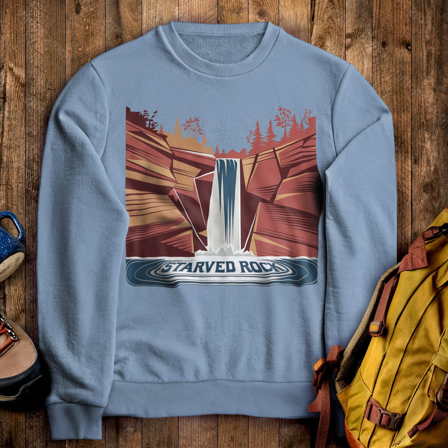 Starved Rock State Park Crewneck Sweatshirt Stone Blue Adventure and Outdoors Themed Sweatshirt