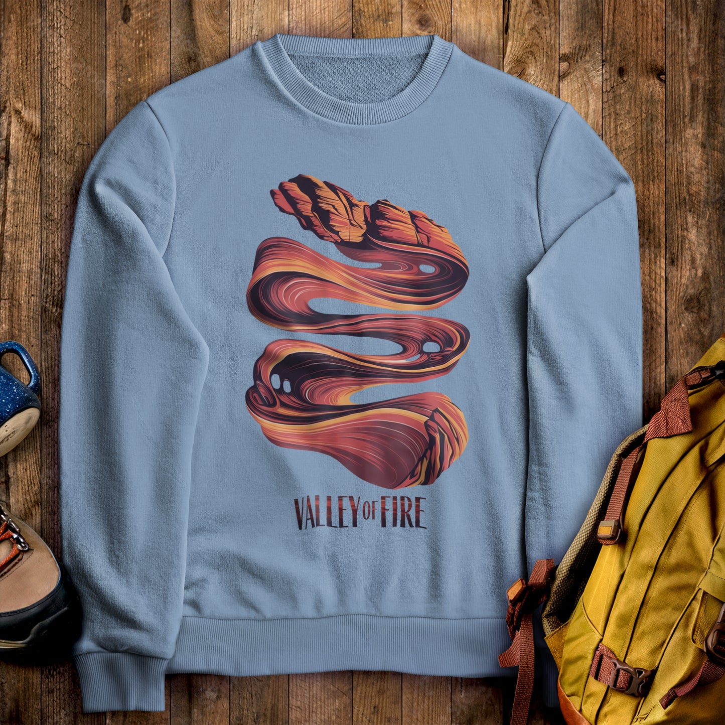 Valley of Fire State Park Crewneck Sweatshirt Stone Blue Adventure and Outdoors Themed Sweatshirt