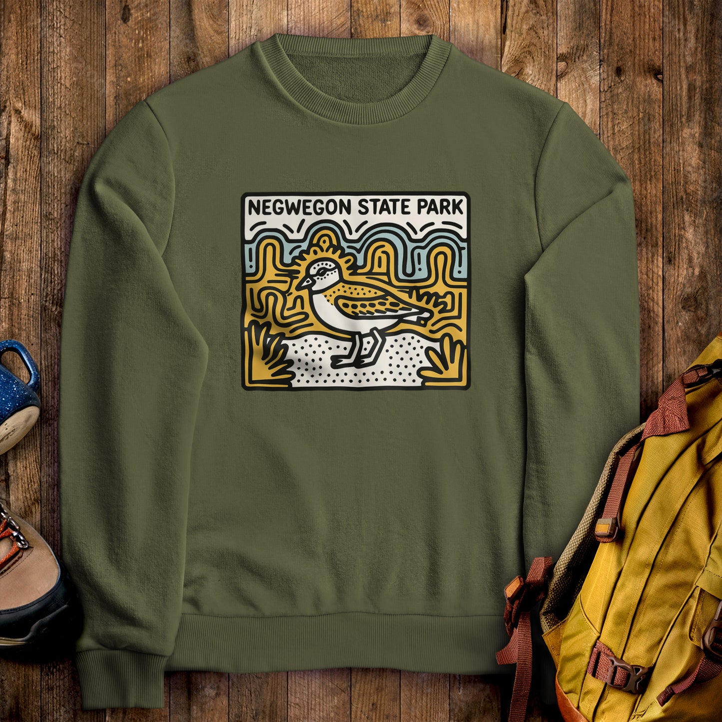 Negwegon State Park Crewneck Sweatshirt Military Green Adventure and Outdoors Themed Sweatshirt