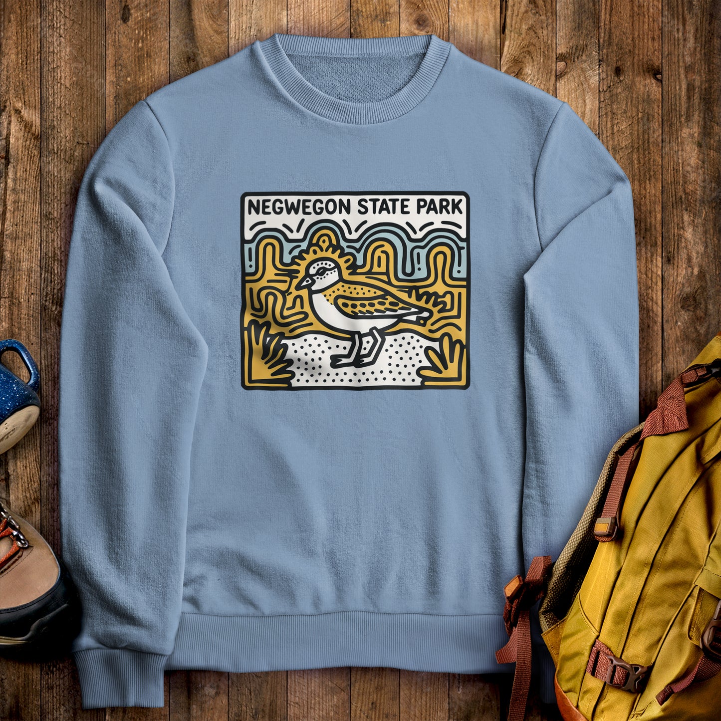 Negwegon State Park Crewneck Sweatshirt Stone Blue Adventure and Outdoors Themed Sweatshirt