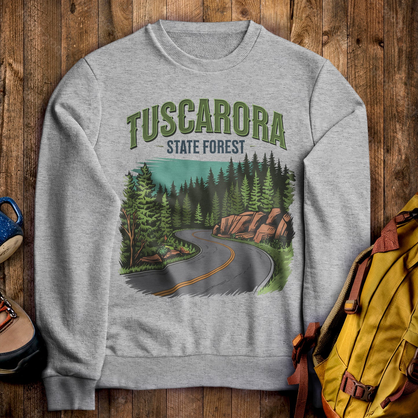 Tuscarora State Forest Crewneck Sweatshirt Sport Grey Adventure and Outdoors Themed Sweatshirt