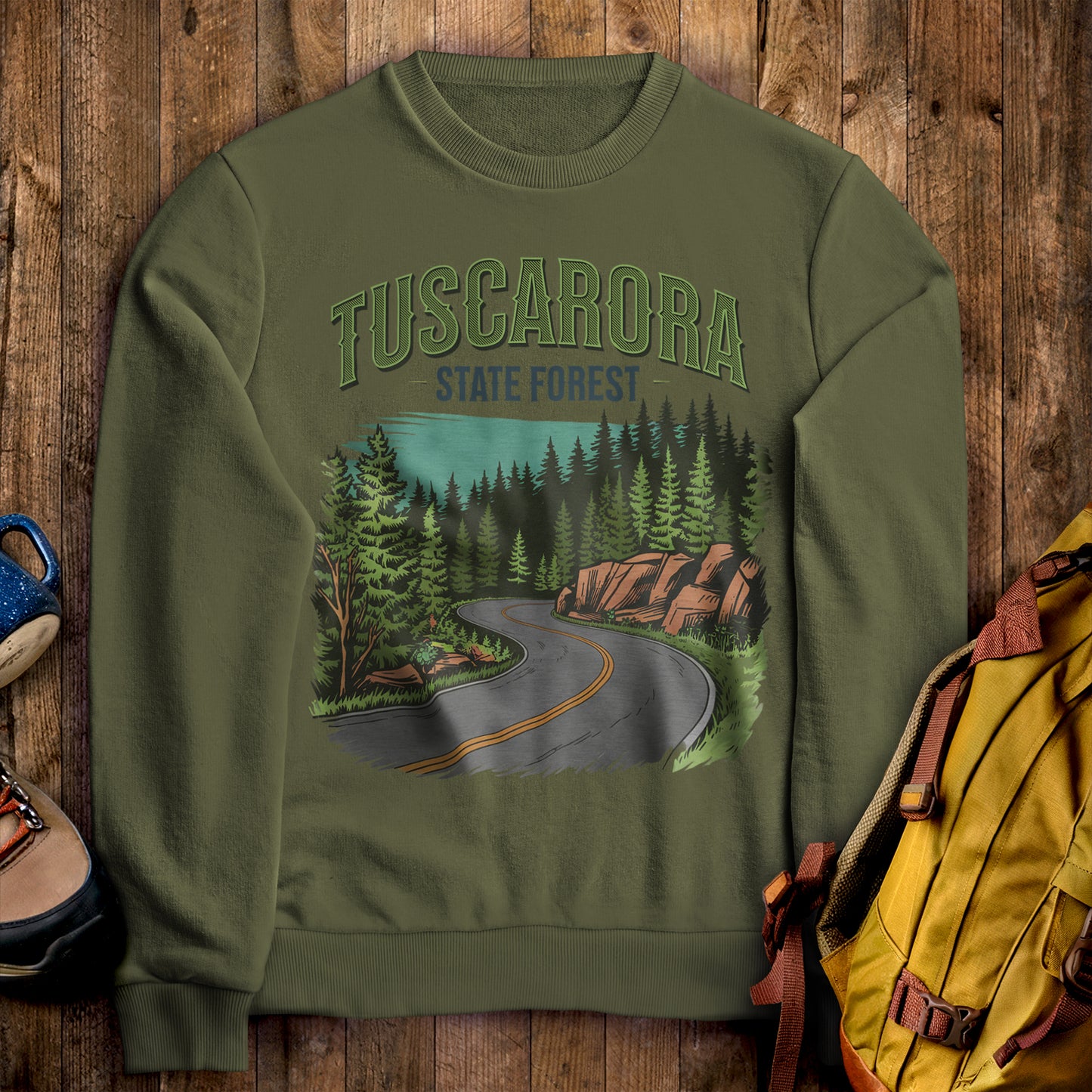Tuscarora State Forest Crewneck Sweatshirt Military Green Adventure and Outdoors Themed Sweatshirt