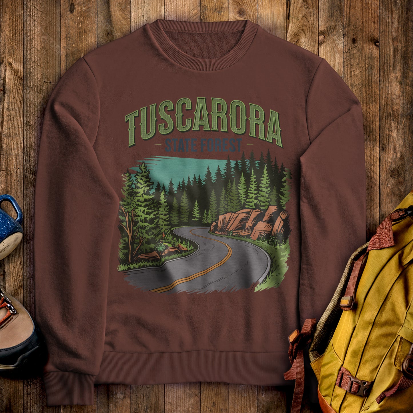 Tuscarora State Forest Crewneck Sweatshirt Cocoa Adventure and Outdoors Themed Sweatshirt