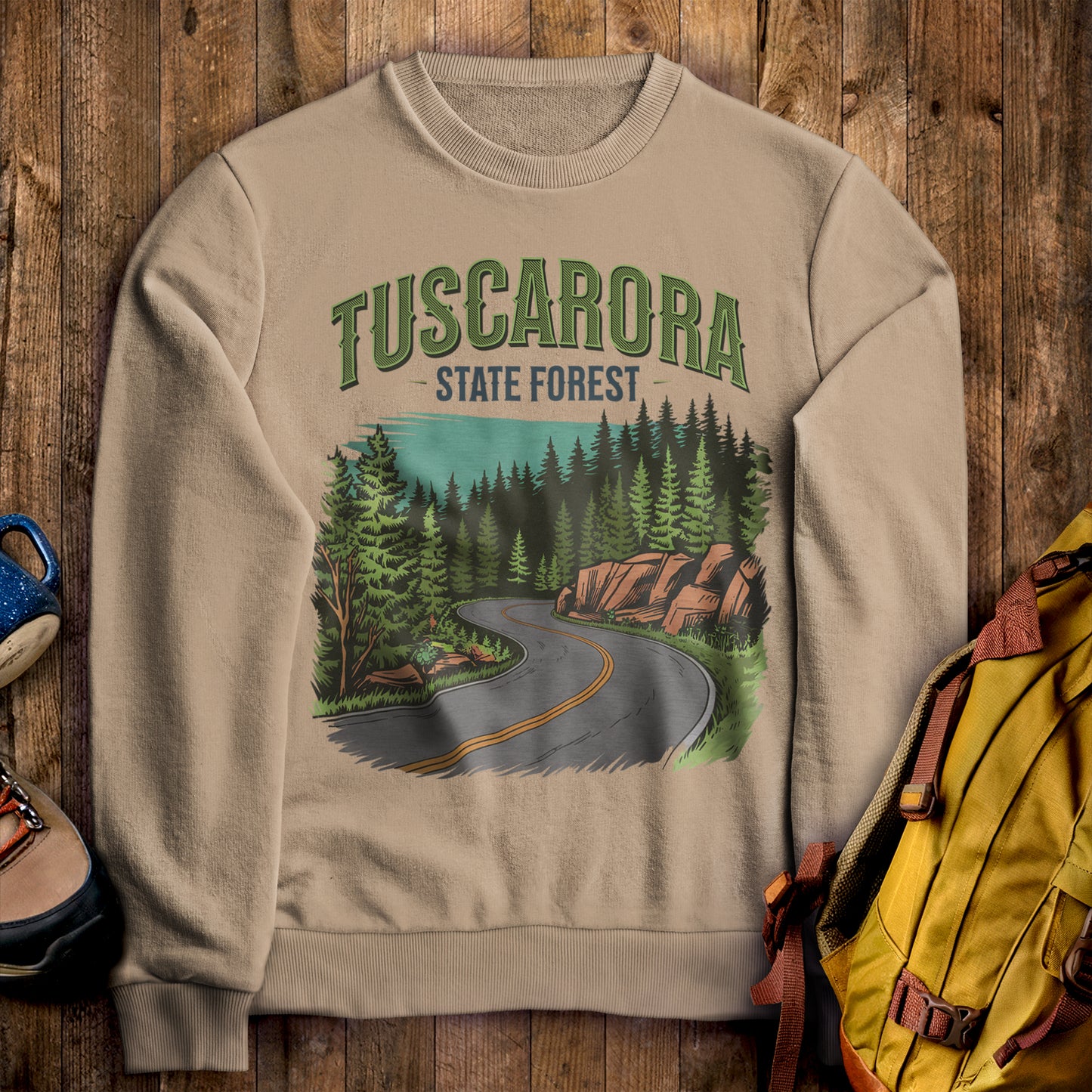 Tuscarora State Forest Crewneck Sweatshirt Sand Adventure and Outdoors Themed Sweatshirt