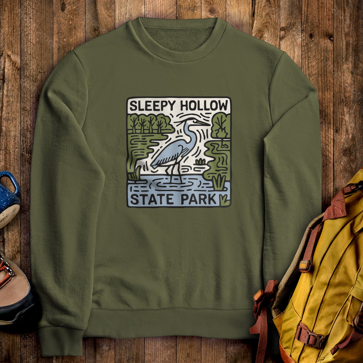 Sleepy Hollow State Park Crewneck Sweatshirt Military Green Adventure and Outdoors Themed Sweatshirt