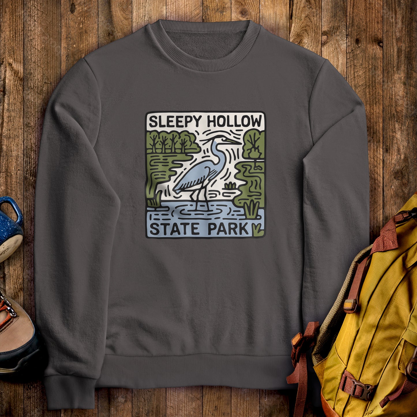 Sleepy Hollow State Park Crewneck Sweatshirt Charcoal Adventure and Outdoors Themed Sweatshirt