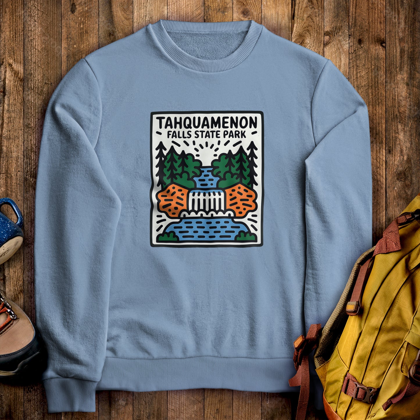 Tahquamenon Falls State Park Crewneck Sweatshirt Stone Blue Adventure and Outdoors Themed Sweatshirt