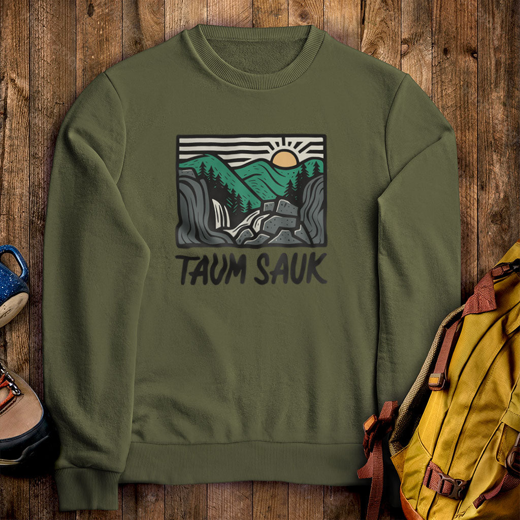 Taum Sauk Mountain State Park Crewneck Sweatshirt Military Green Adventure and Outdoors Themed Sweatshirt