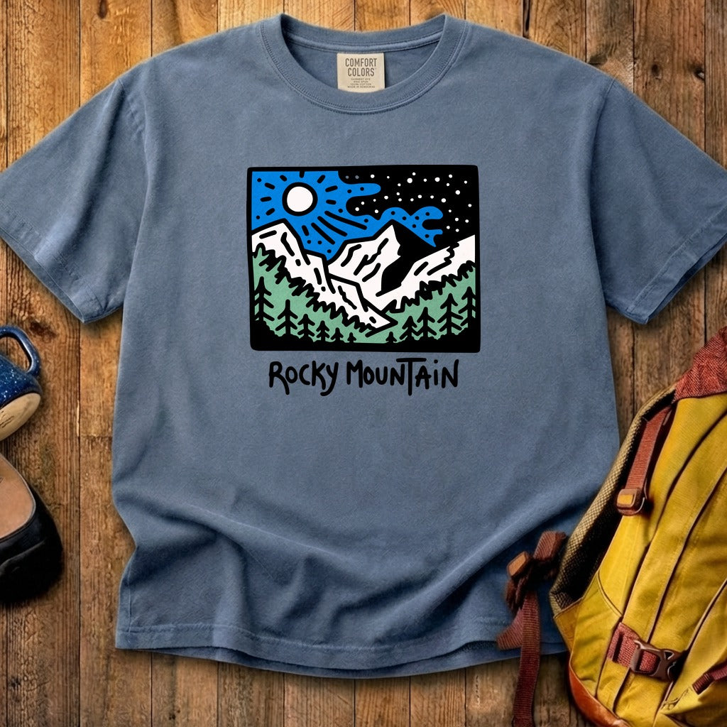 Rocky Mountain at Night Cotton T-Shirt – Adventure and Outdoors