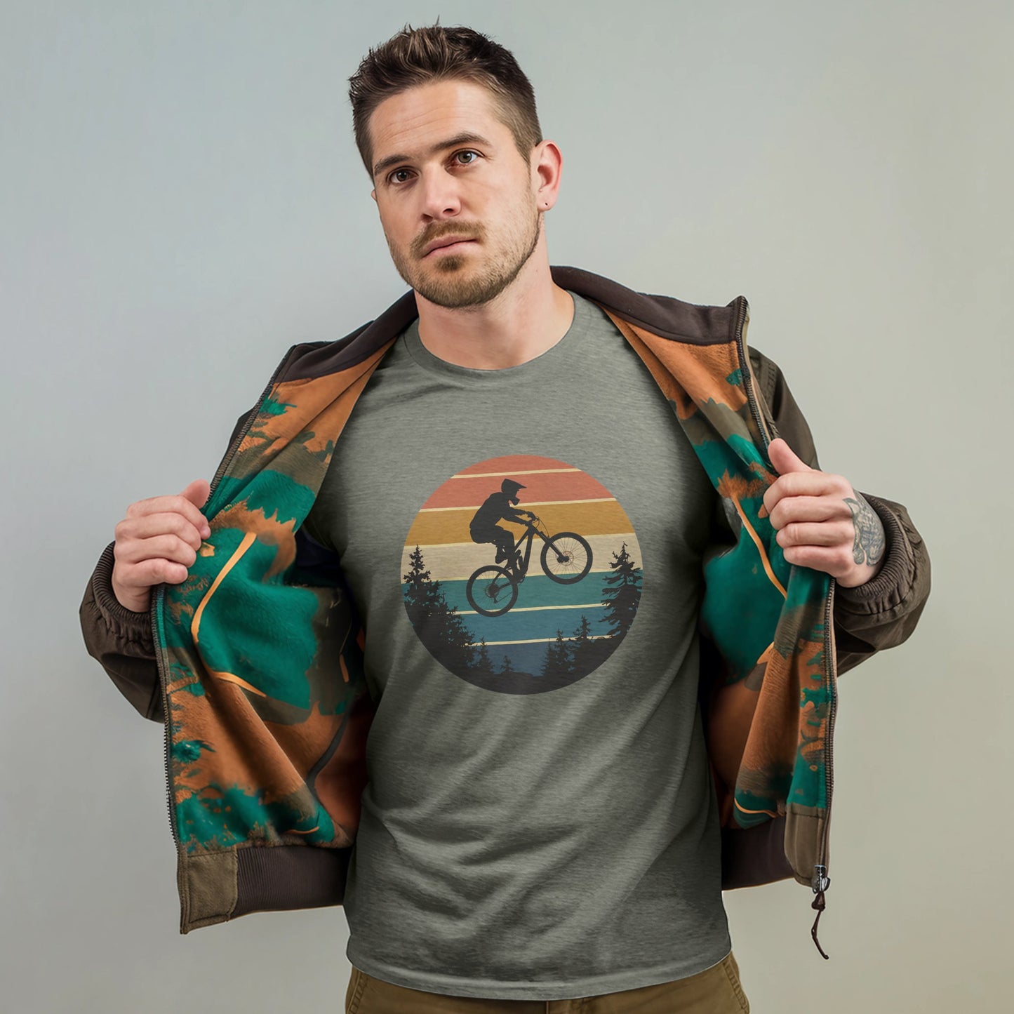 Mountain Biking Retro Sunset T-Shirt Adventure and Outdoors Themed T-Shirt