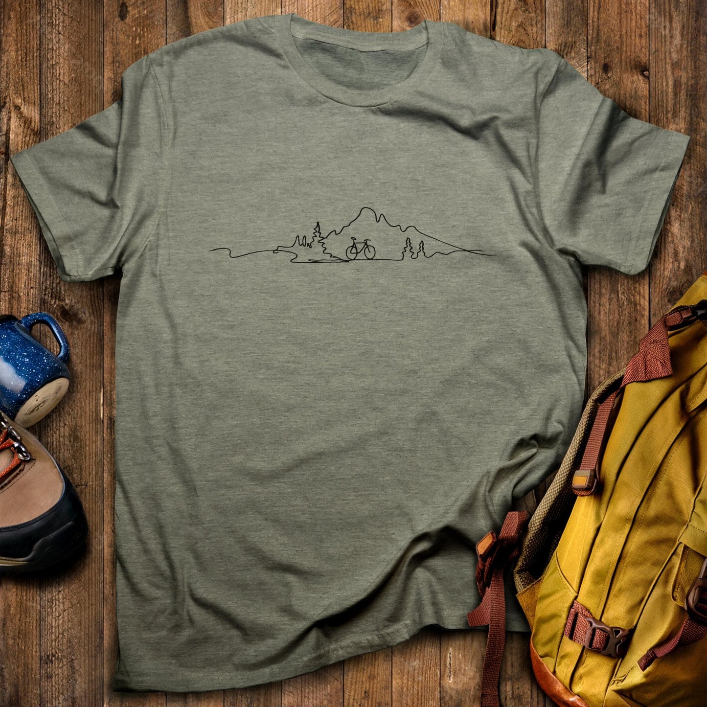 Simply Biking T-Shirt Heather Military Green Adventure and Outdoors Themed T-Shirt