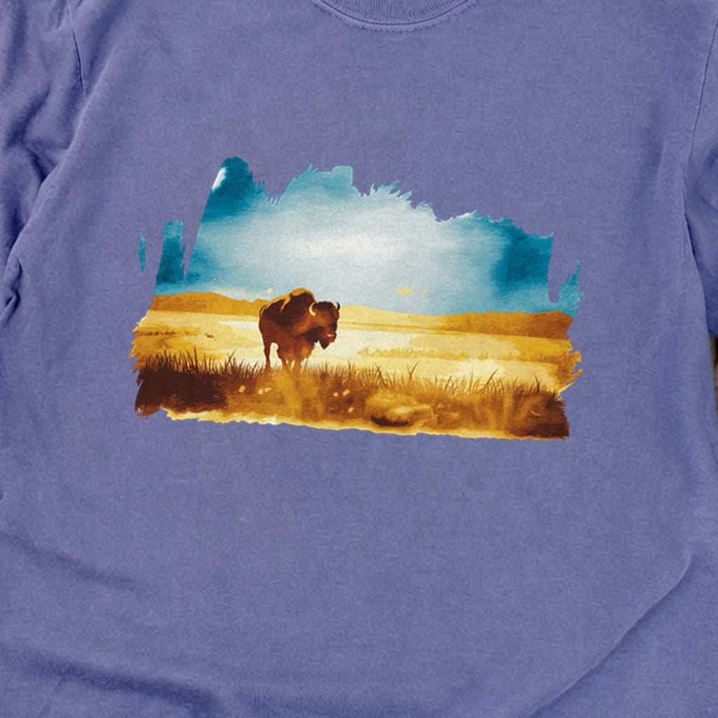 Watercolor Bison Prairie Cotton Long Sleeve