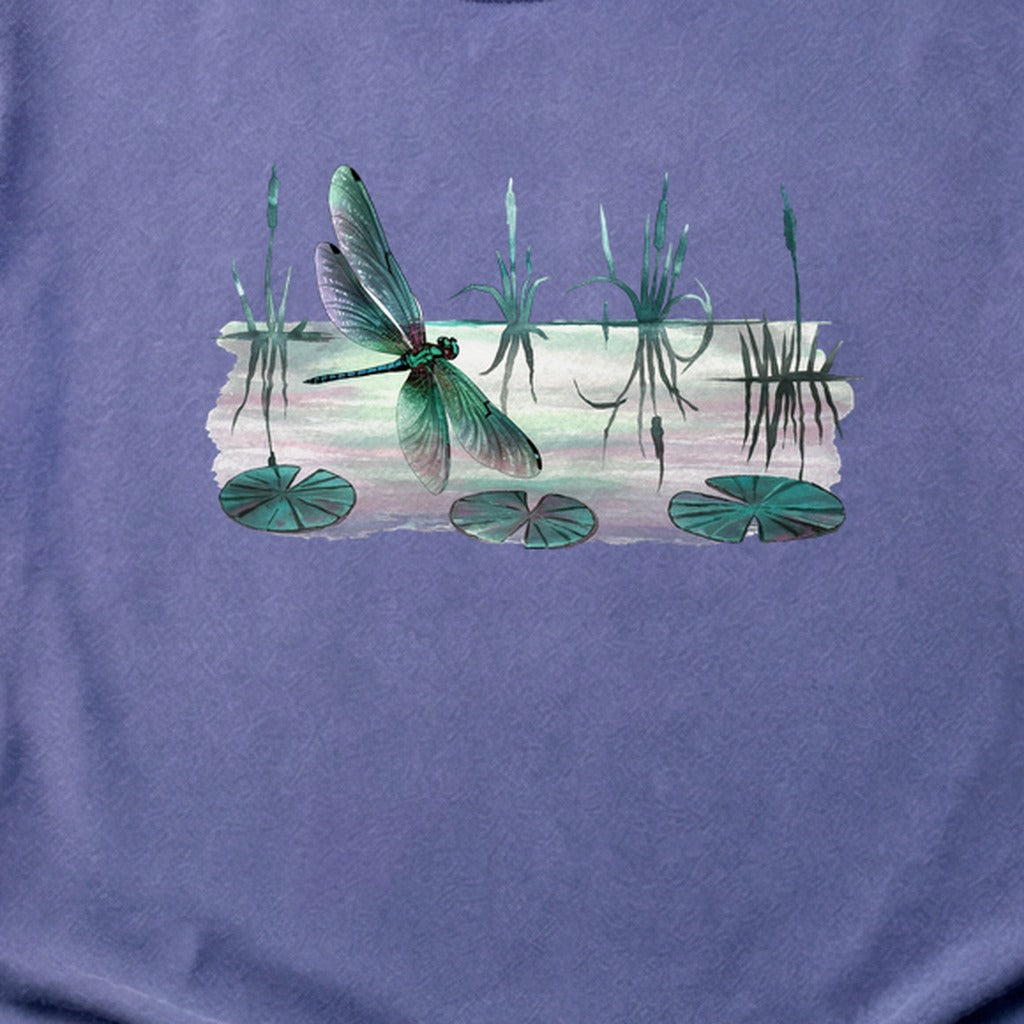 Watercolor Dragonfly on a Lake Cotton T-Shirt