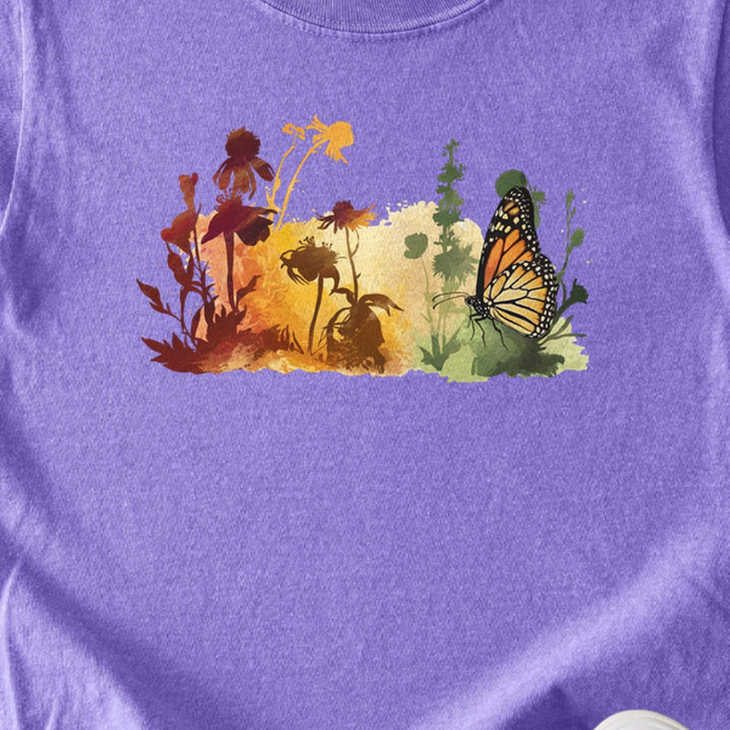 Watercolor Monarch Meadow Kids Cotton T-Shirt
