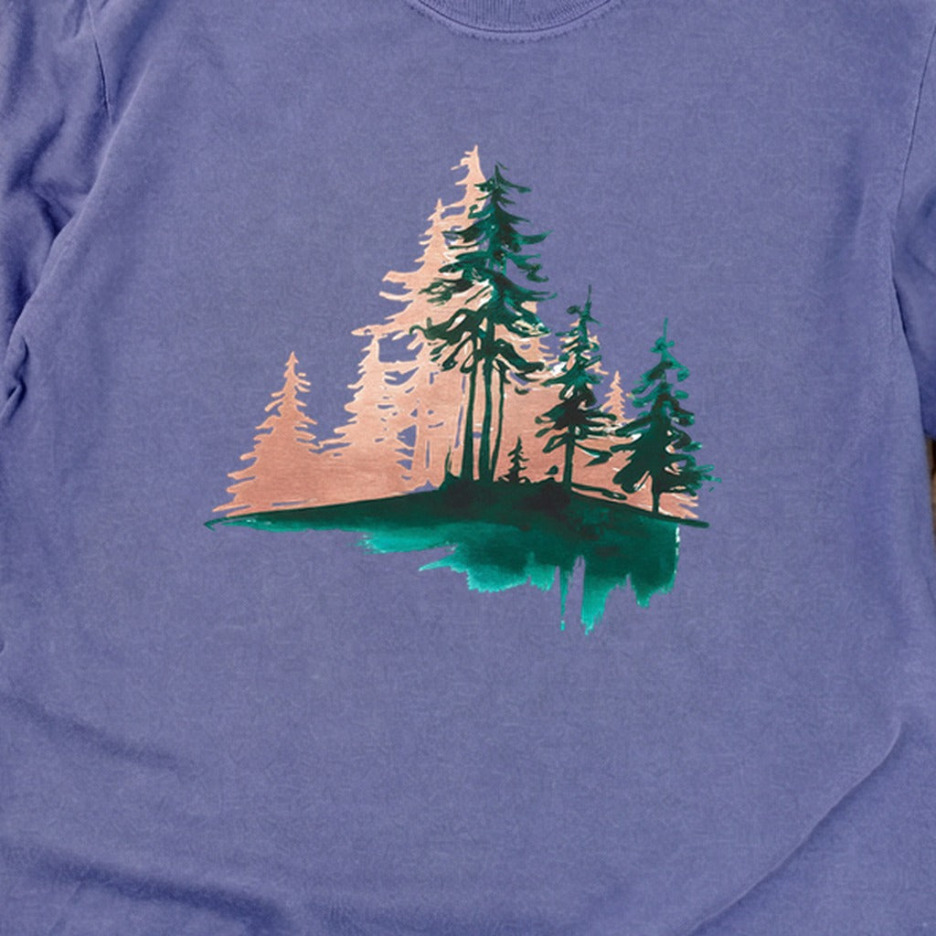 Watercolor Pine Tree Sunrise Cotton Long Sleeve