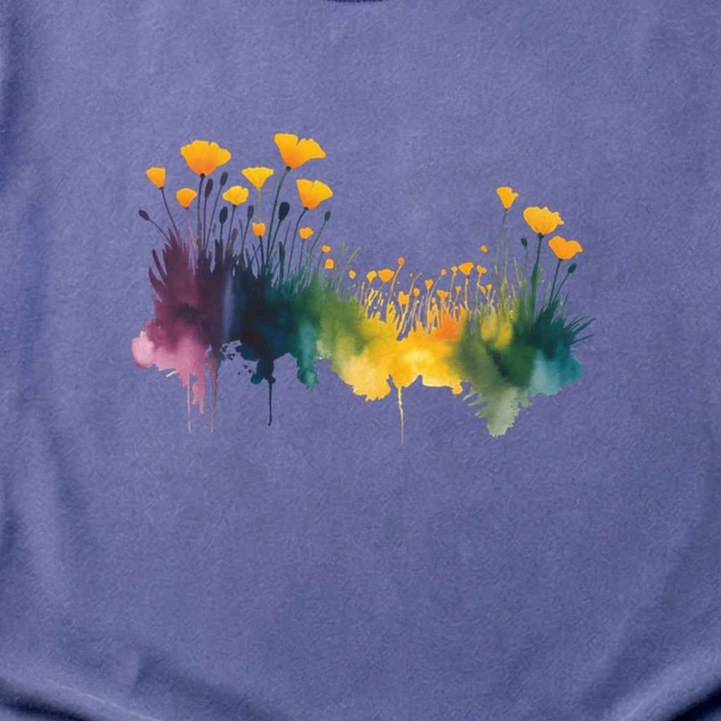 Watercolor Poppy Field Cotton T-Shirt