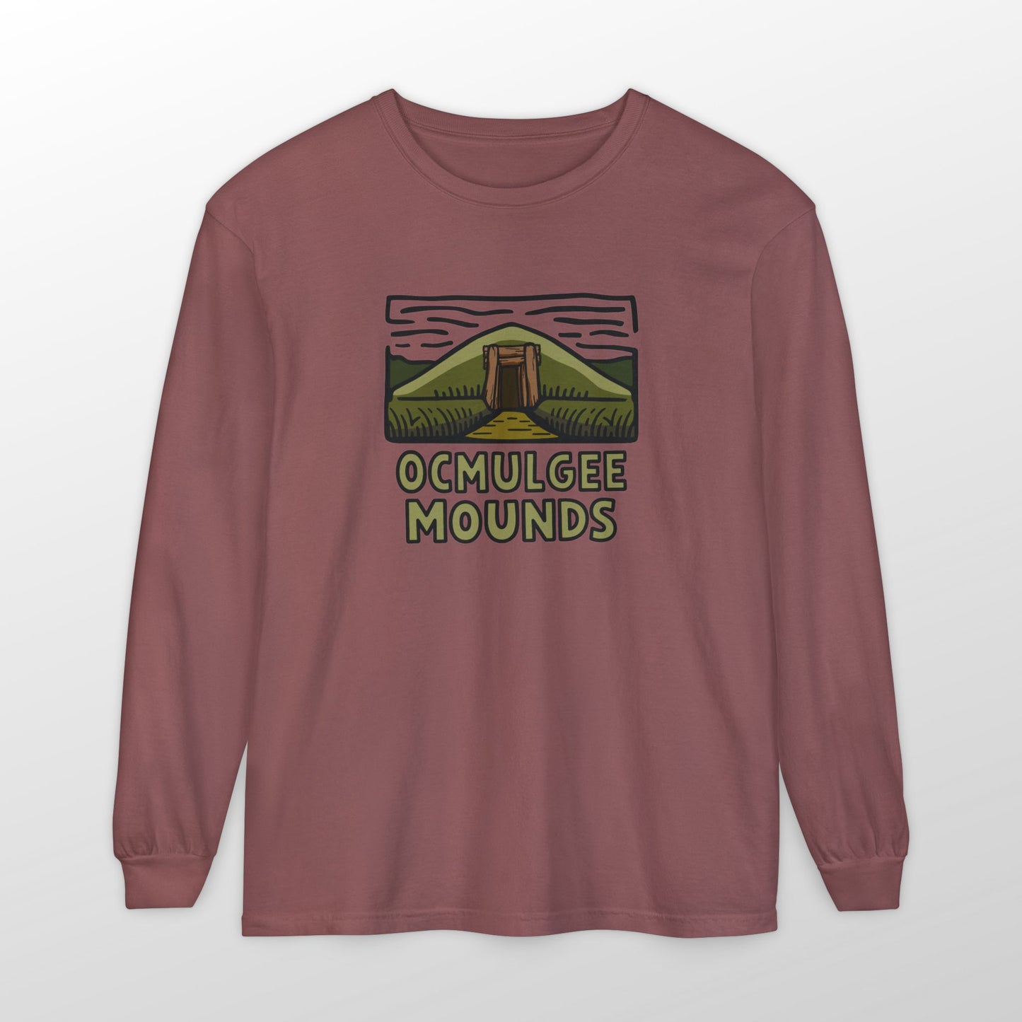 Custom Ocmulgee Long Sleeve T-Shirt Brick Adventure and Outdoors Themed Long-sleeve
