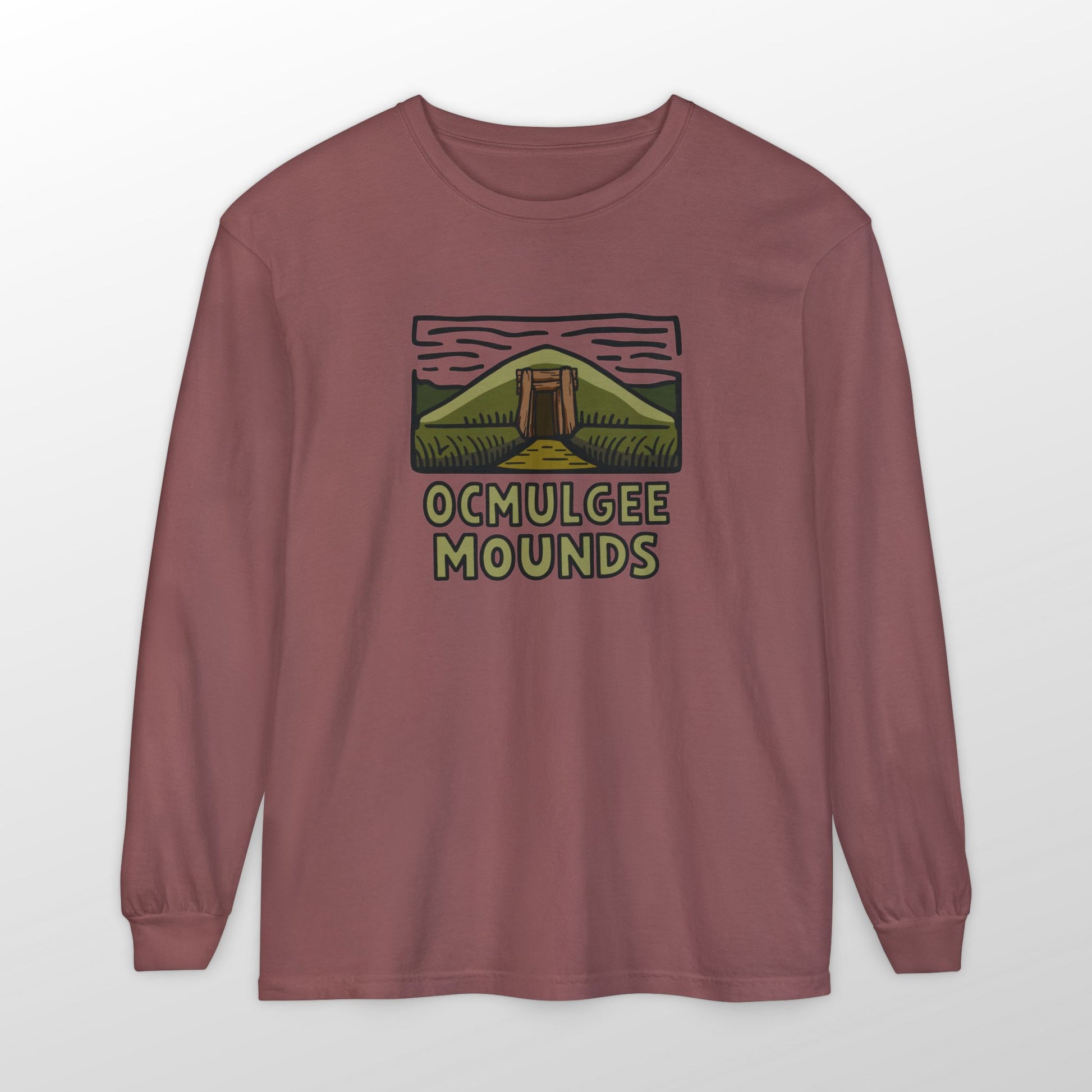 Custom Ocmulgee Long Sleeve T-Shirt Brick Adventure and Outdoors Themed Long-sleeve