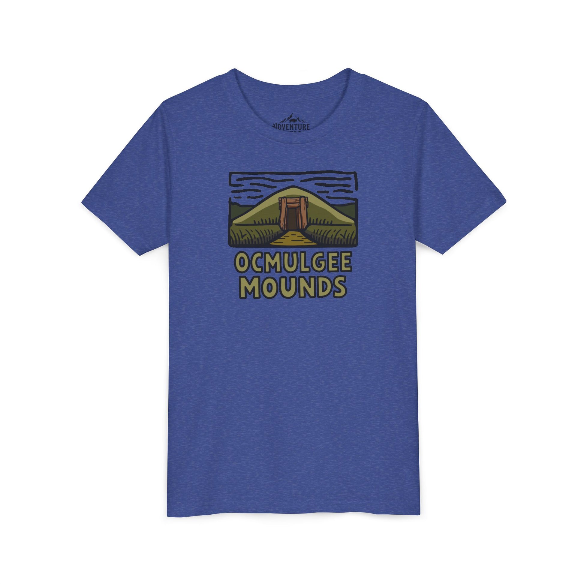 Wholesale Youth Ocmulgee Mounds T-shirt Heather True Royal Adventure and Outdoors Themed Kids clothes