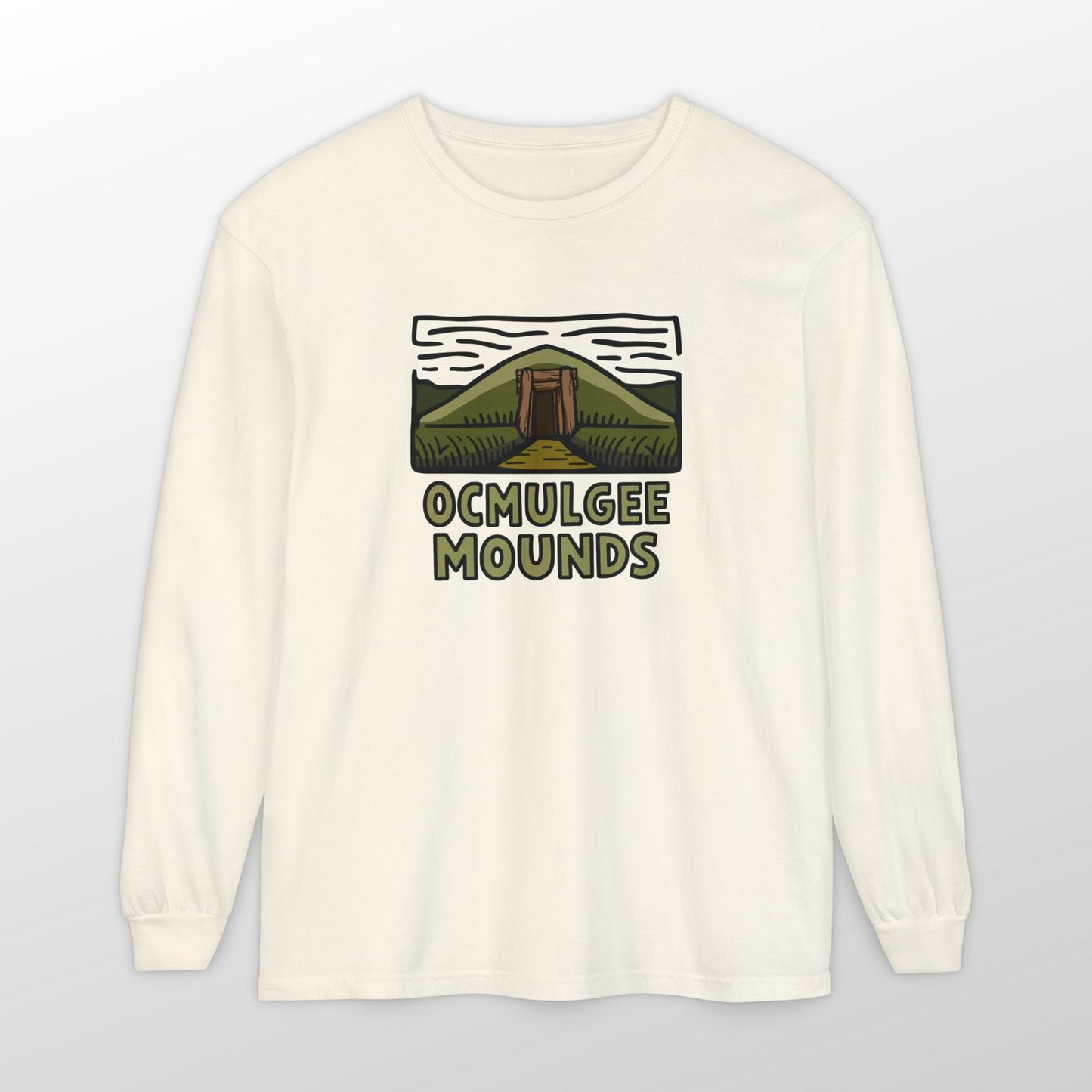 Custom Ocmulgee Long Sleeve T-Shirt Ivory Adventure and Outdoors Themed Long-sleeve