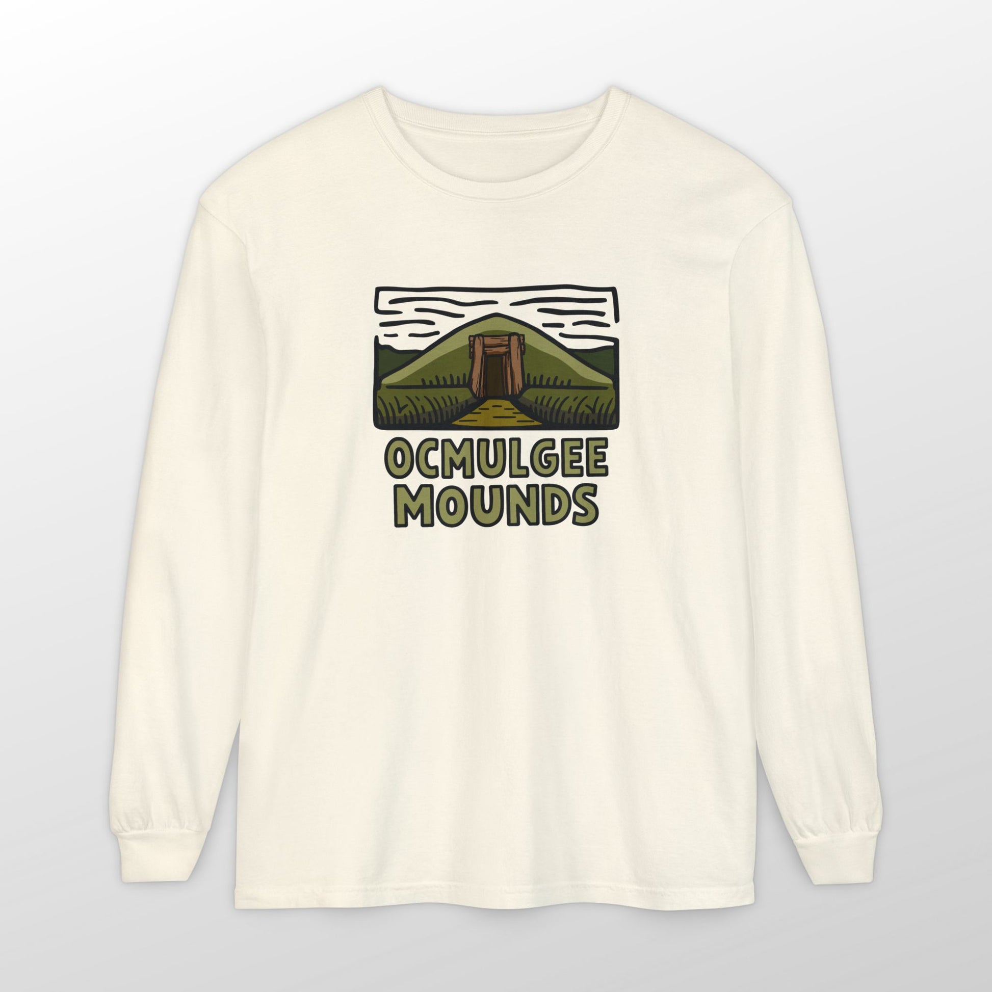 Custom Ocmulgee Long Sleeve T-Shirt Ivory Adventure and Outdoors Themed Long-sleeve