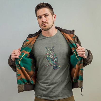 Horned Owl Mosaic T-Shirt Adventure and Outdoors Themed T-Shirt